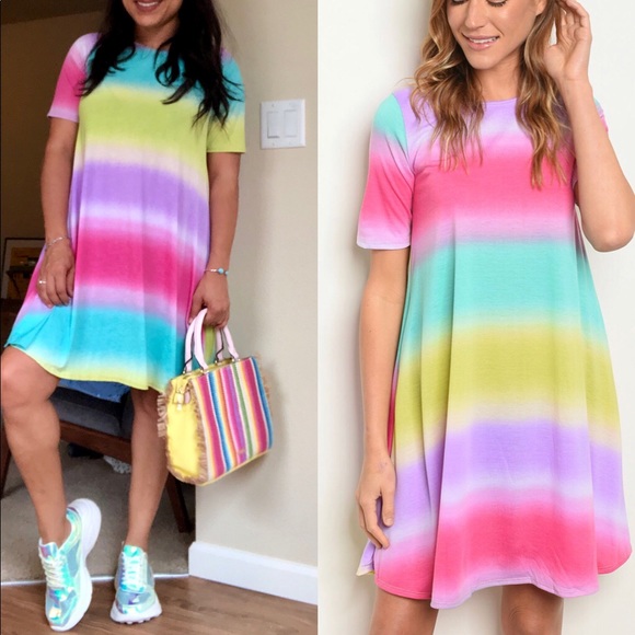Bright pastel gradient printed striped tunic dress - Picture 3 of 8